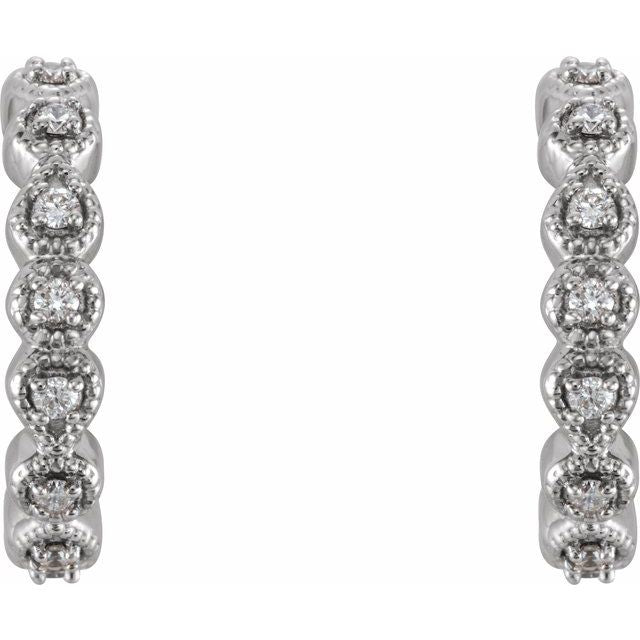 14k White 1/8 Ctw Natural Diamond 15.1 Mm Hoop Earrings