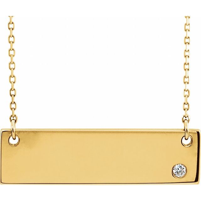 14k Yellow .03 Ct Natural Diamond Engravable Bar 17' Necklace