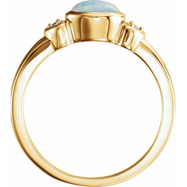 14K Yellow Natural White Opal & .03 CTW Natural Diamond Ring