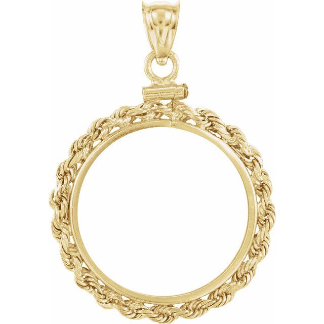 14K Yellow Coin Frame Bezel Pendant Mounting for 22x1.8 mm Coin