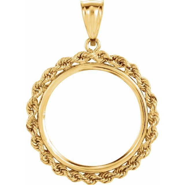 14K Yellow Coin Frame Bezel Pendant Mounting for 22x1.8 mm Coin