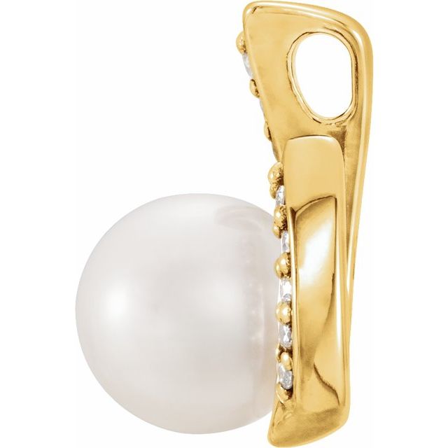 14K Yellow Cultured White Freshwater Pearl & .06 CTW Natural Diamond Pendant