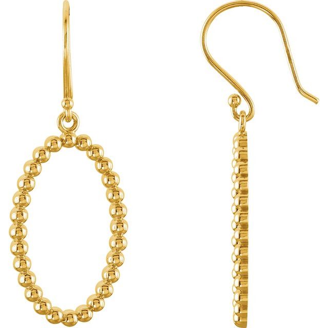 14K Yellow Beaded Oval Earrings