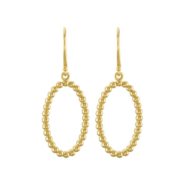 14K Yellow Beaded Oval Earrings