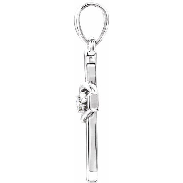 Sterling Silver .025 Ct Natural Diamond Heart & Cross Pendant