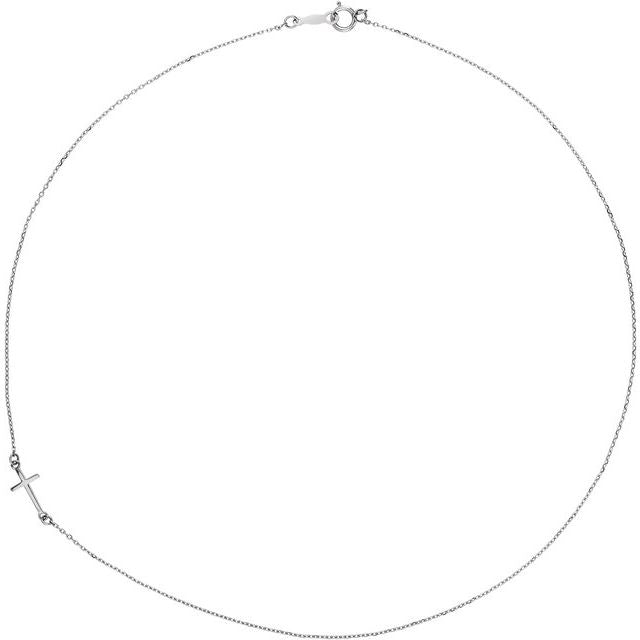 Sterling Silver Off-Center Sideways Cross 16' Necklace
