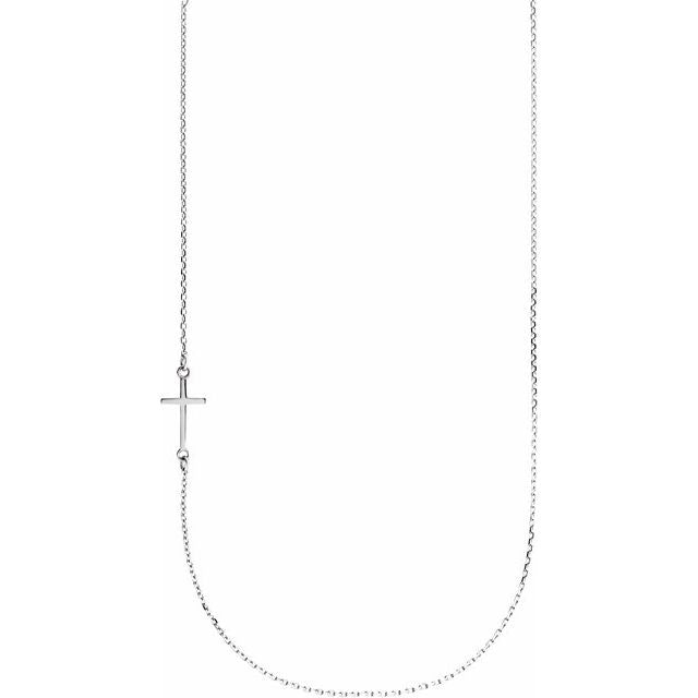 Sterling Silver Off-Center Sideways Cross 16' Necklace
