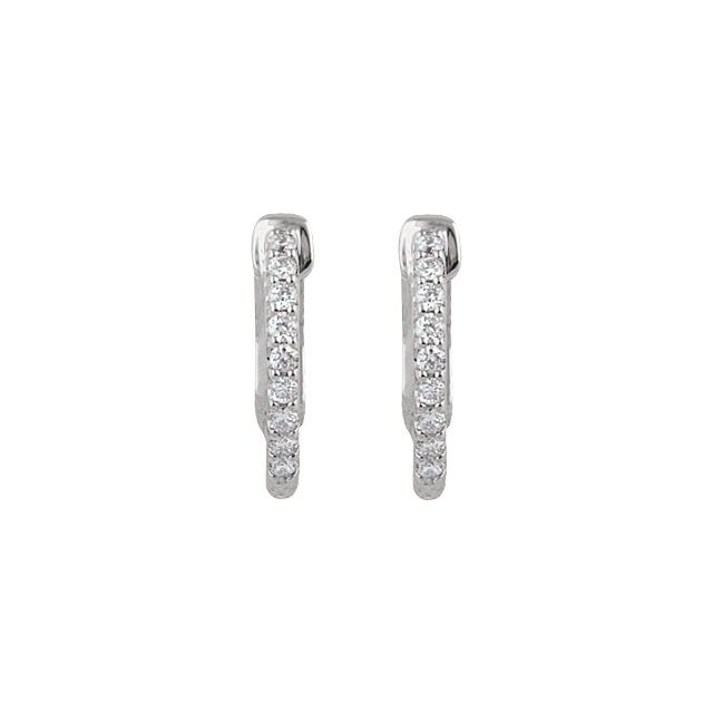 Sterling Silver Imitation White Cubic Zirconia Inside-Outside 14.5 mm Hinged Hoop Earrings