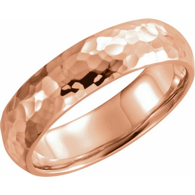 14k Rose 6 Mm Half Round Hammered Comfort-fit Band Size 9