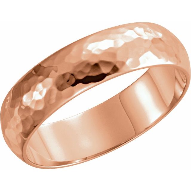 14k Rose 4 Mm Half Round Hammered Band Size 10