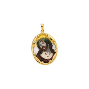 14K Yellow 25x19.5 mm Face of Jesus Hand-Painted Porcelain Medal
