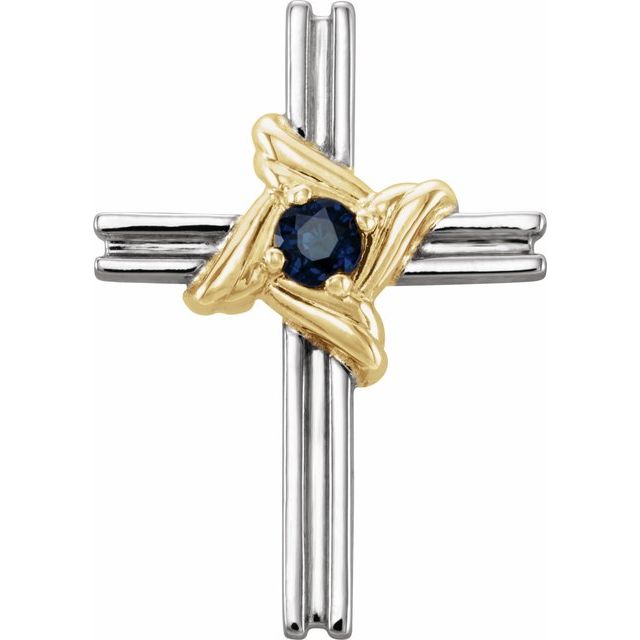 14k White/yellow Natural Blue Sapphire Cross Pendant