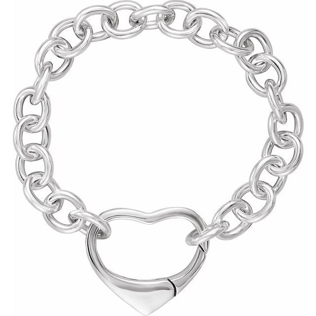 Sterling Silver 10 mm Cable 7 1/2' Chain with Heart Clasp