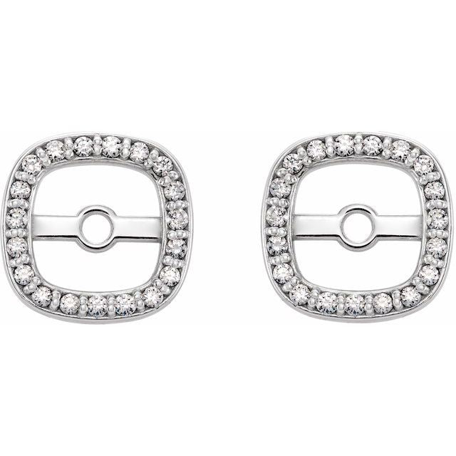 14k White 1/10 Ctw Natural Diamond Halo-style Earring Jackets