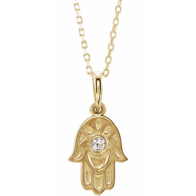 14k Yellow .03 Ctw Natural Diamond Hamsa 16-18' Necklace