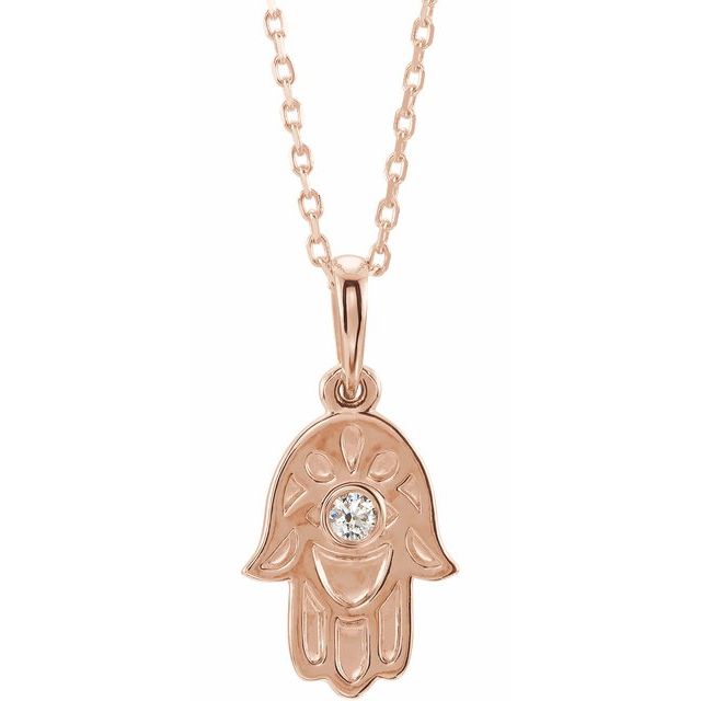 14k Rose .03 Ctw Natural Diamond Hamsa 16-18' Necklace