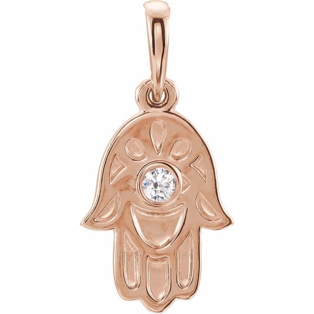 14k Rose .03 Ctw Natural Diamond Hamsa Pendant