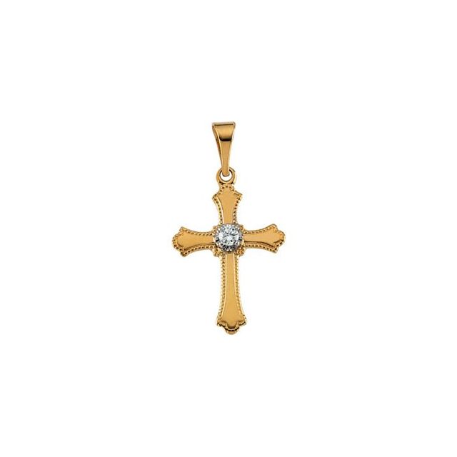 14K Yellow .03 CT Natural Diamond Cross Pendant Mounting