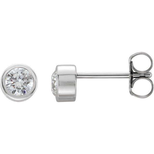 Rhodium-plated Sterling Silver Imitation White Cubic Zirconia Bezel-set Earrings