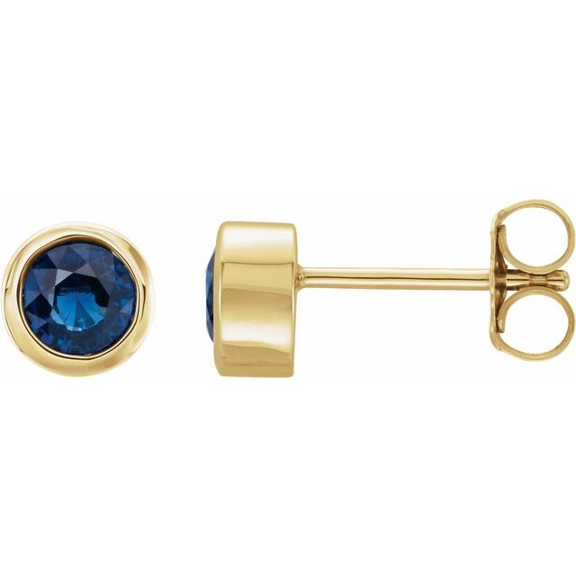 14k Yellow Natural Blue Sapphire Bezel-set Earrings