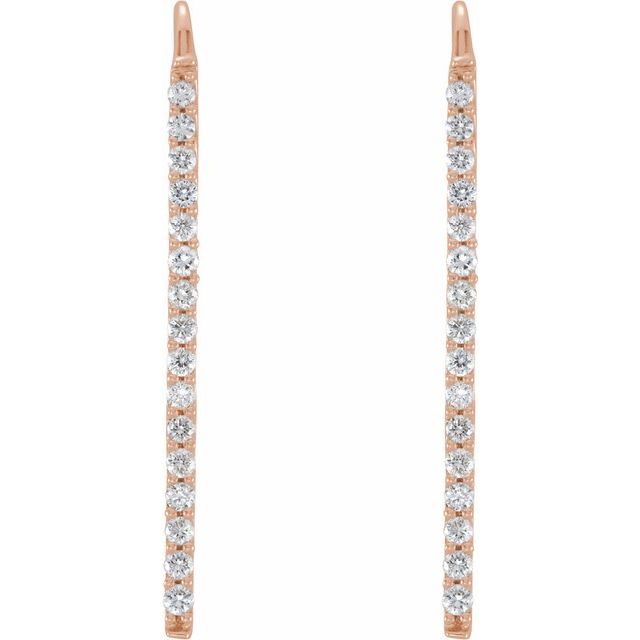 14k Rose 1/3 Ctw Natural Diamond Bar Earrings