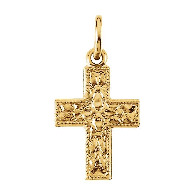 14K Yellow Floral Cross Pendant