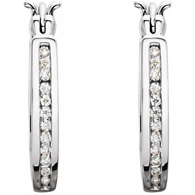 14K White 1/3 CTW Natural Diamond Inside-Outside Hinged 13.7 mm Hoop Earrings