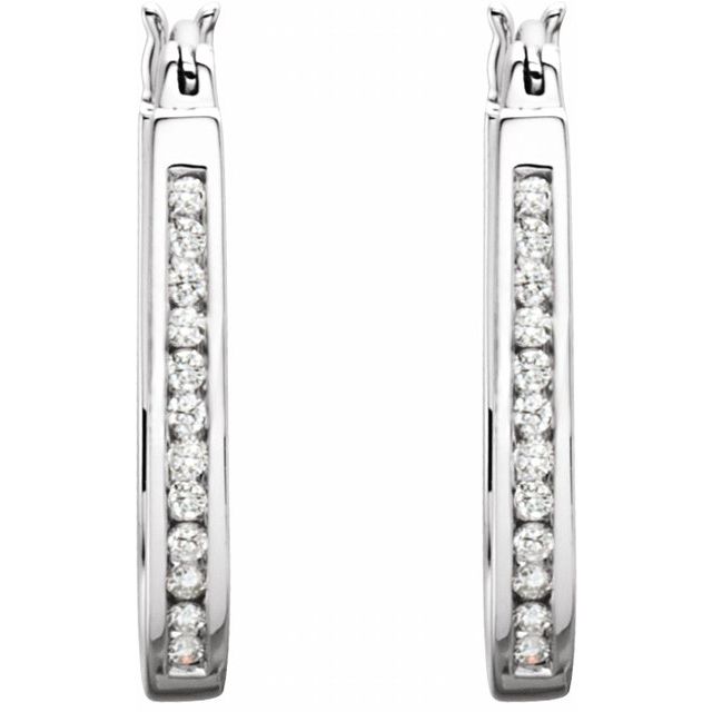 14K White 1/2 CTW Natural Diamond Inside-Outside Hinged 22.5 mm Hoop Earrings