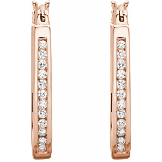 14k Rose 1/2 Ctw Natural Diamond Inside-outside Hinged 22.5 Mm Hoop Earrings