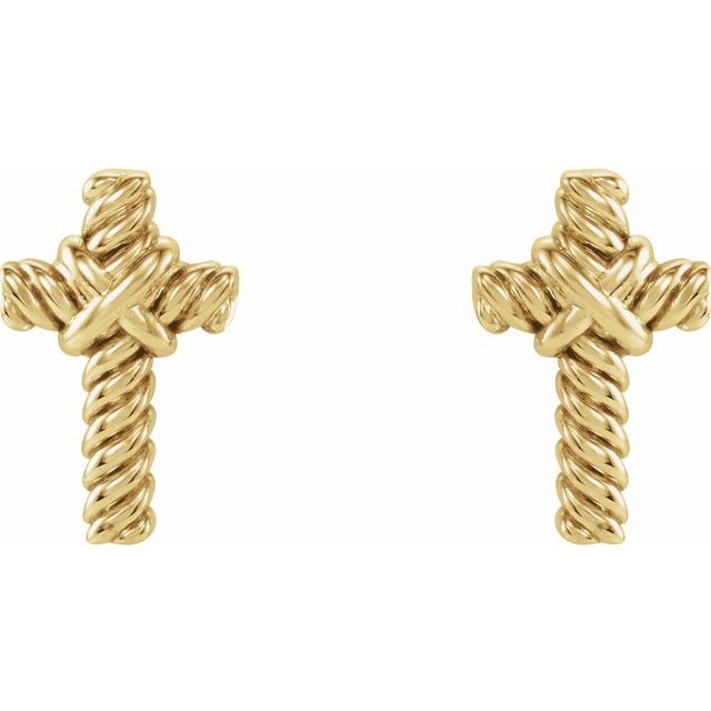 14k Yellow Rope Cross Earrings