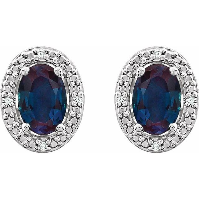 Sterling Silver Lab-grown Alexandrite & .025 Ctw Natural Diamond Earrings
