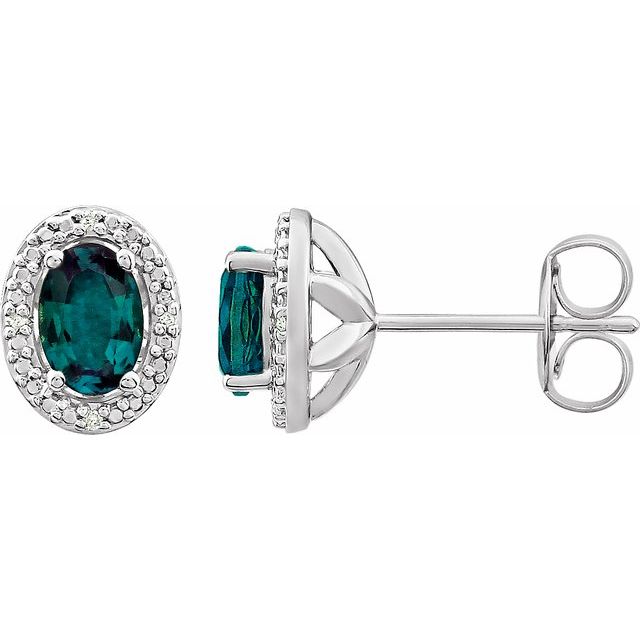 Sterling Silver Lab-grown Alexandrite & .025 Ctw Natural Diamond Earrings