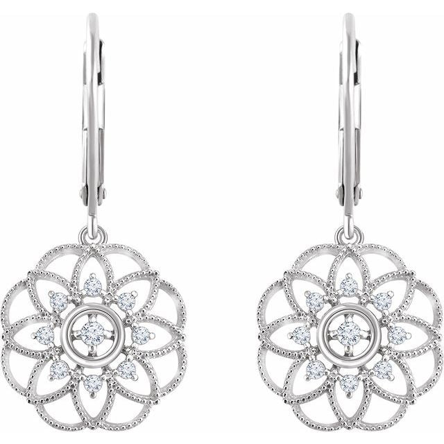 14k White 1/5 Ctw Natural Diamond Granulated Filigree Earrings