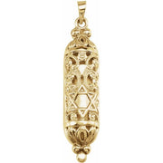 14K Yellow 36x9 mm Mezuzah Pendant with Parchment