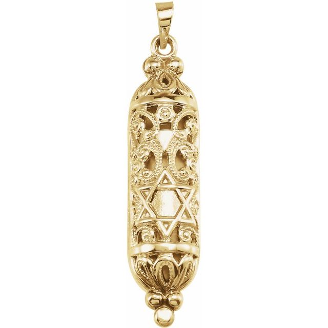 14K Yellow 36x9 mm Mezuzah Pendant with Parchment