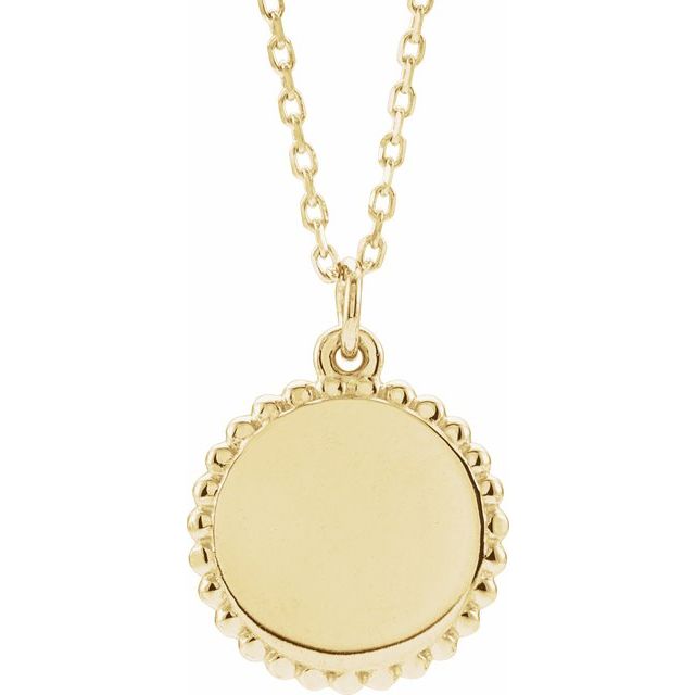 14K Yellow Engravable Beaded Disc 16-18' Necklace