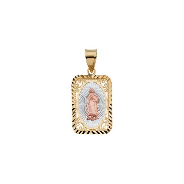 Rhodium-Plated 14K Yellow/Rose Our Lady of Guadalupe Medal