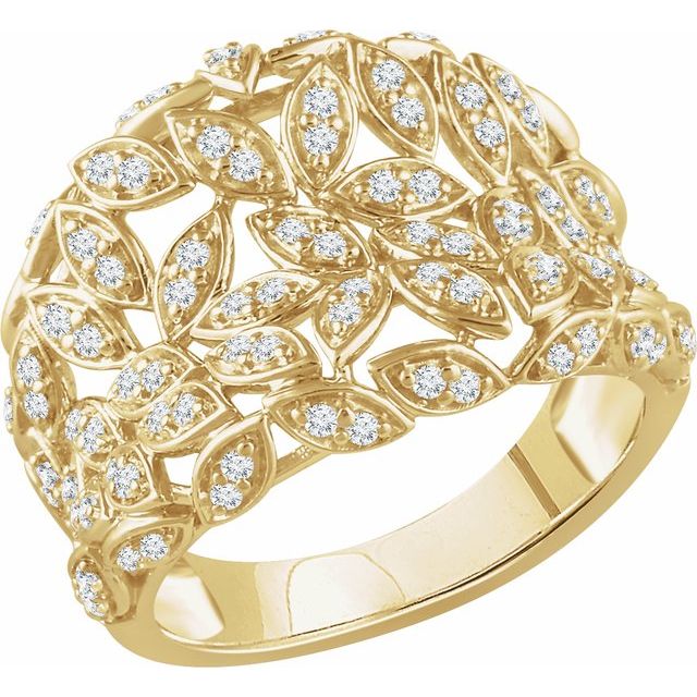14k Yellow 1/2 Ctw Natural Diamond Leaf Ring