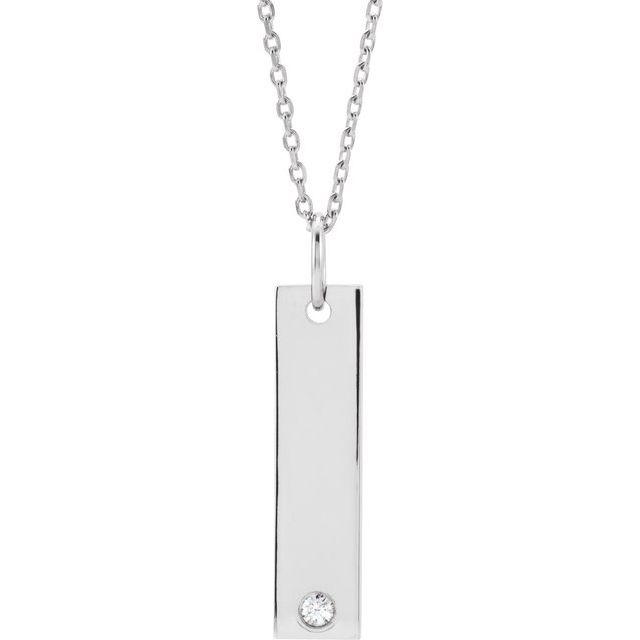 Sterling Silver .03 CT Natural Diamond Engravable Bar 16-18' Necklace