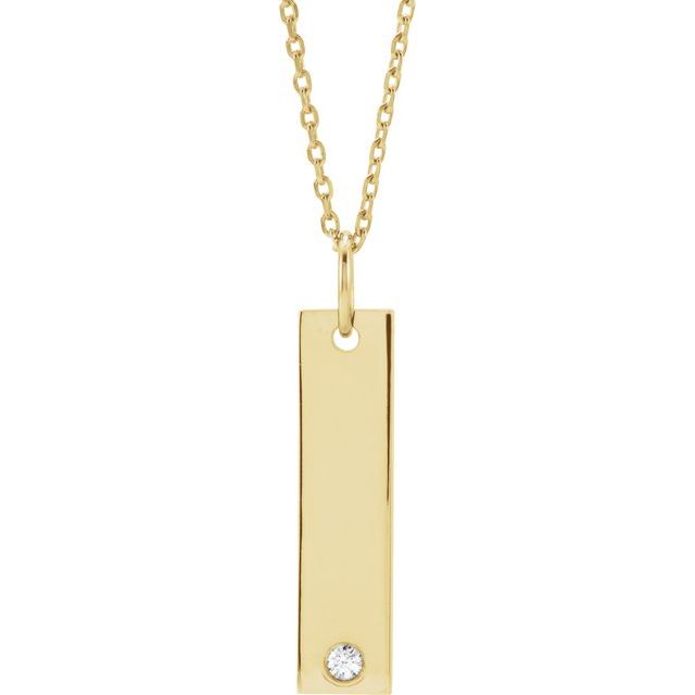 14K Yellow .03 CT Natural Diamond Engravable Bar 16-18' Necklace