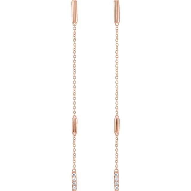 14k Rose 1/10 Ctw Natural Diamond Chain Earrings