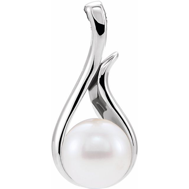 14k White Cultured White Freshwater Pearl Pendant