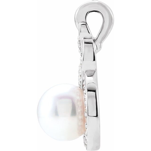 Sterling Silver Cultured White Akoya Pearl & 1/10 Ctw Natural Diamond Pendant