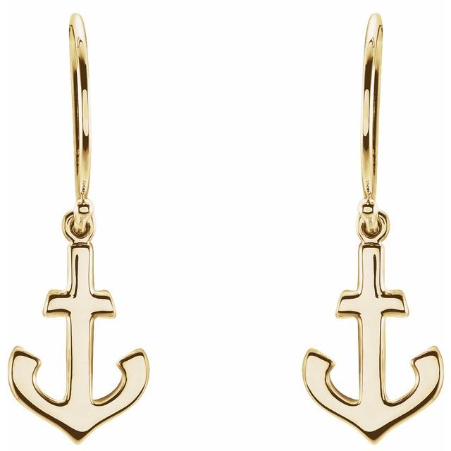 14K Yellow Anchor Earrings