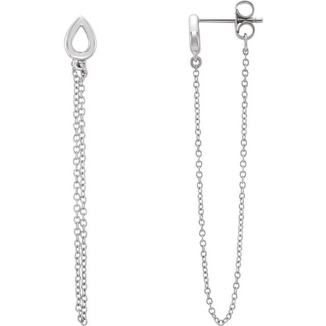 14k White Leaf Chain Earrings