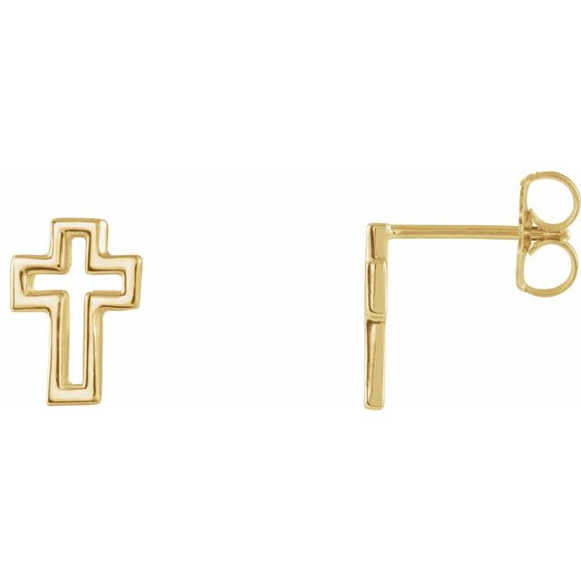 14k Yellow Open Cross Earring