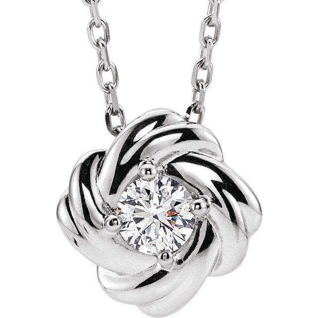 14k White 1/6 Ctw Natural Diamond Knot 16-18' Necklace