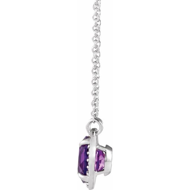 14K White 8 mm Natural Amethyst & .05 CTW Natural Diamond 16' Necklace