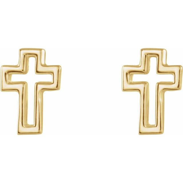 14k Yellow Open Cross Earring