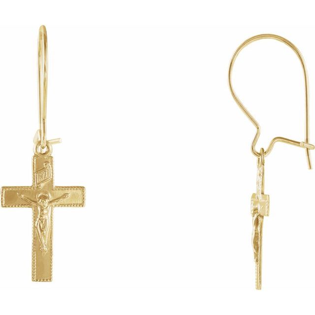 14K Yellow 25x9 mm Crucifix Earrings
